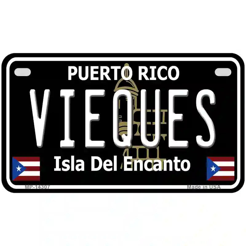 Vieques Puerto Rico Black Novelty Metal License Plate 7" x 4" (MP)