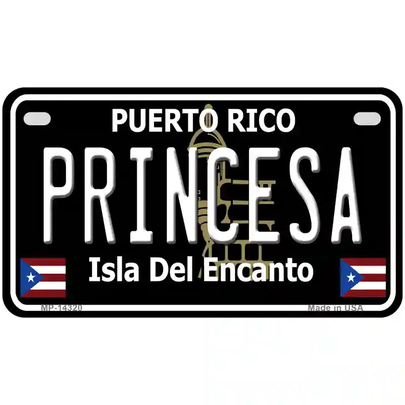 Princesa Puerto Rico Black Novelty Metal License Plate 7" x 4" (MP)