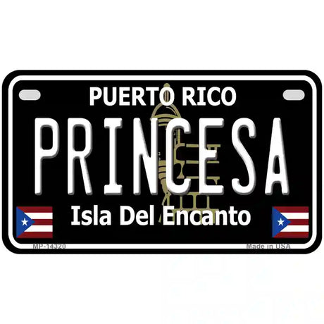 Princesa Puerto Rico Black Novelty Metal License Plate 7" x 4" (MP)