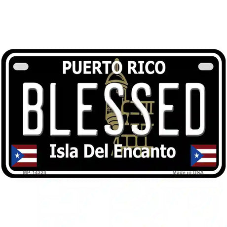 Blessed Puerto Rico Black Novelty Metal License Plate 7" x 4" (MP)