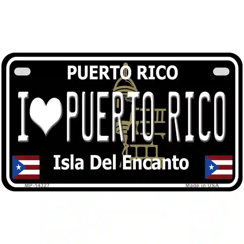 I Love Puerto Rico Black Novelty Metal License Plate 7" x 4" (MP)