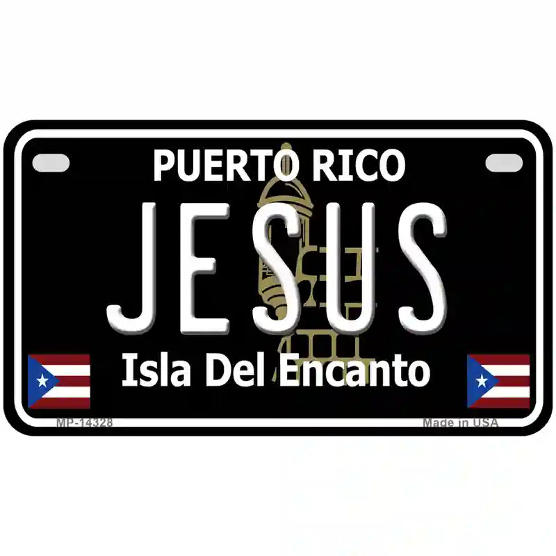 Jesus Puerto Rico Black Novelty Metal License Plate 7" x 4" (MP)