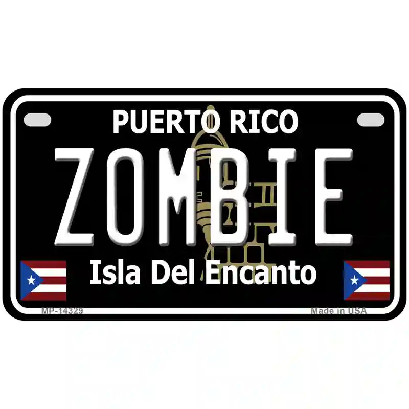 Zombie Puerto Rico Black Novelty Metal License Plate 7" x 4" (MP)