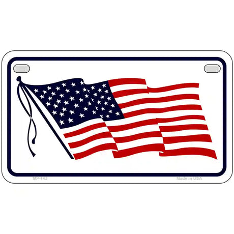 American Flag Waving White Metal Novelty License Plate 7" x 4" (MP)