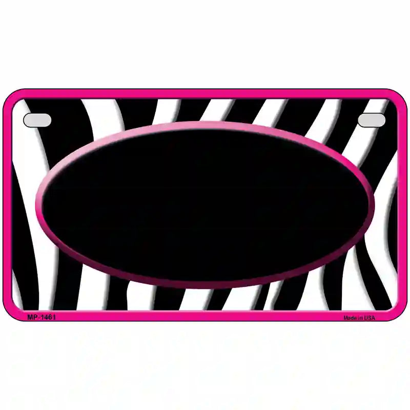 Black White Pink Zebra Center Oval Metal Novelty License Plate 7" x 4" (MP)