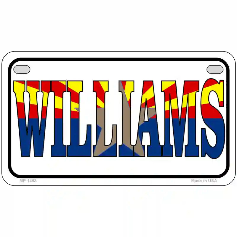 Williams Arizona Flag White Metal Novelty License Plate 7" x 4" (MP)