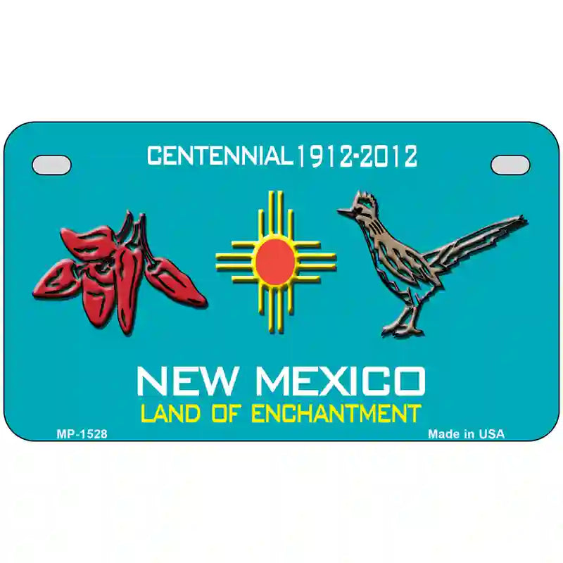 Red Chili & Road Runner New Mexico Teal Novelty Metal License Plate 7" x 4" (MP)