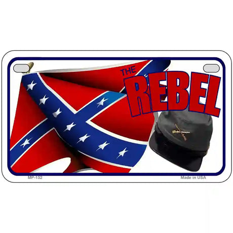 Rebel Cap And Flag Metal Novelty License Plate 7" x 4" (MP)