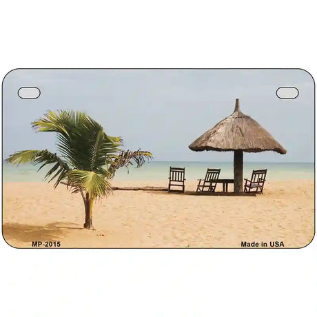 Tropical Beach Setting Metal Novelty License Plate 7" x 4" (MP)