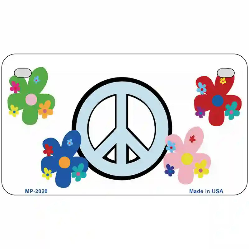 Peace Sign and Flowers Metal Novelty License Plate 7" x 4" (MP)