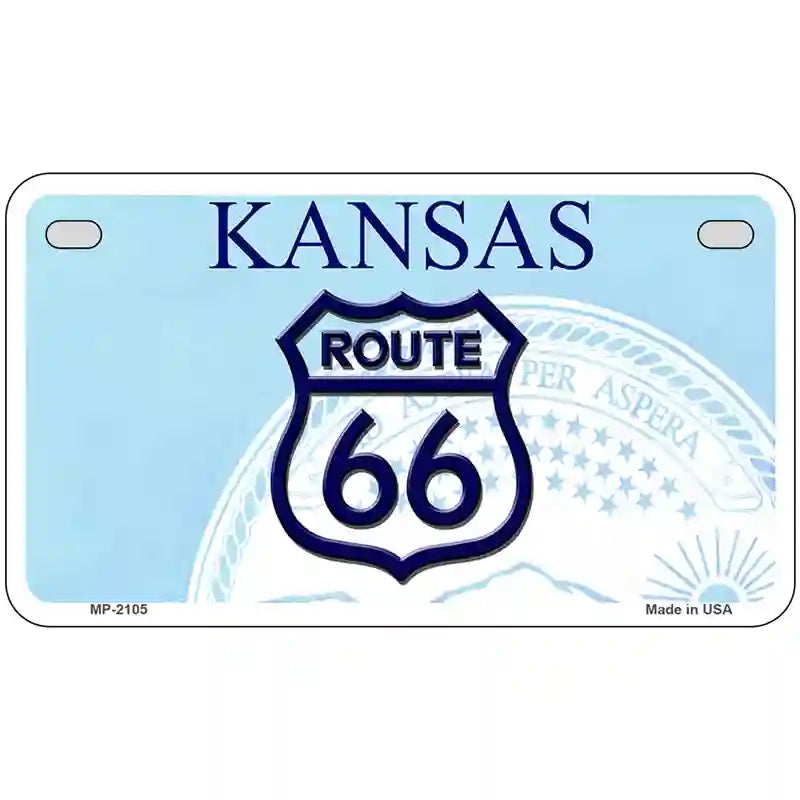 Route 66 Shield Kansas Novelty Metal License Plate 7" x 4" (MP)