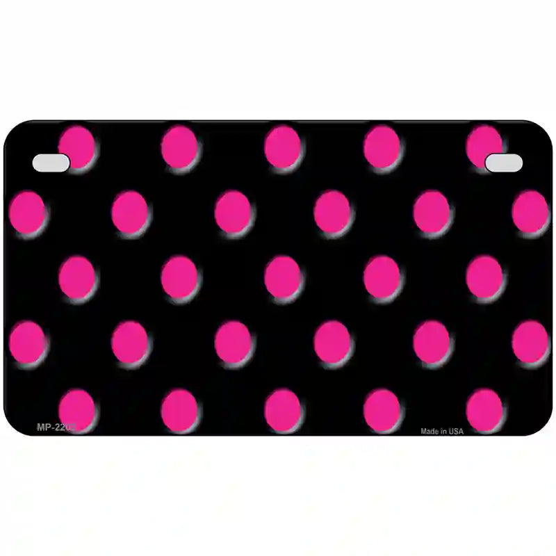 Hot Pink Polka Dots Black Metal Novelty License Plate 7" x 4" (MP)