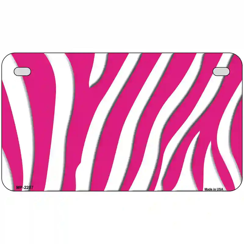 Hot Pink White Zebra Metal Novelty License Plate 7" x 4" (MP)