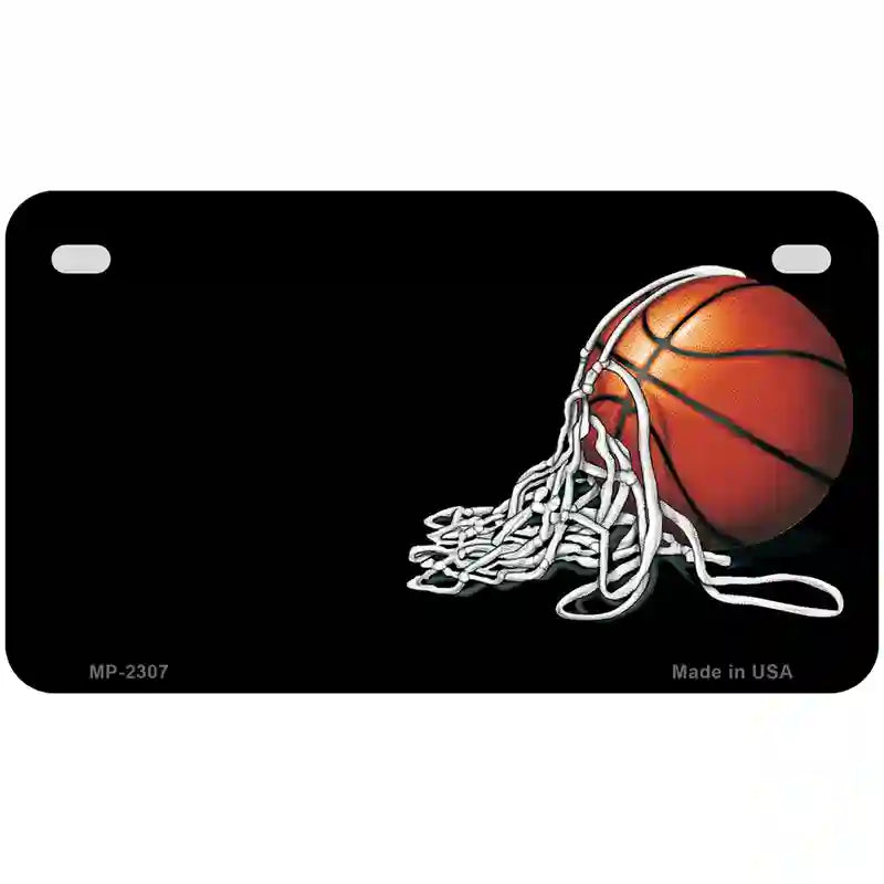 Basketball With Net Offset Metal Novelty License Plate 7" x 4" (MP)