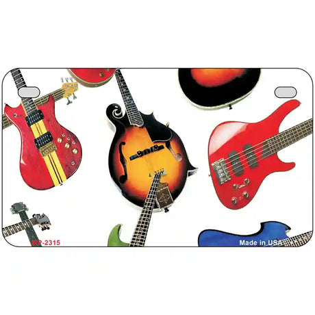 Guitars White Metal Novelty License Plate 7" x 4" (MP)