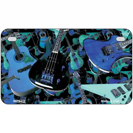 Guitars Blue Metal Novelty License Plate 7" x 4" (MP)