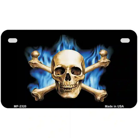 Blue Flame And Crossbones Metal Novelty License Plate 7" x 4" (MP)