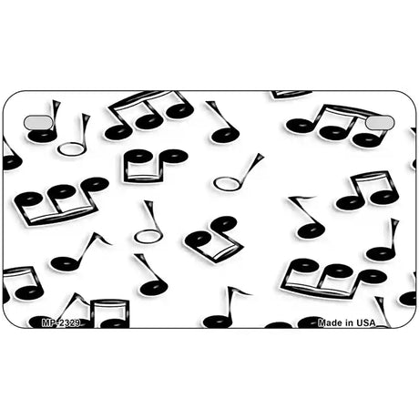 Musical Notes Black White Metal Novelty License Plate 7" x 4" (MP)