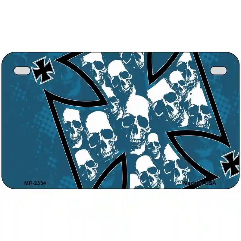 Maltese Cross Skulls Metal Novelty License Plate 7" x 4" (MP)