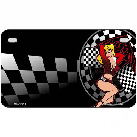 Racing Pin Up Girl Metal Novelty License Plate 7" x 4" (MP)