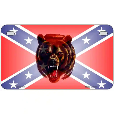 Confederate Flag Grizzly Bear Metal Novelty License Plate 7" x 4" (MP)