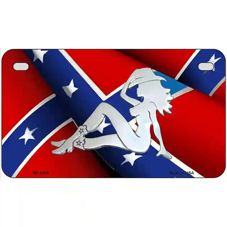 Rebel Flag Mudflap Cowgirl Metal Novelty License Plate 7" x 4" (MP)