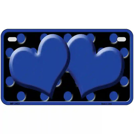 Blue Black Polka Dot Blue Center Hearts Novelty License Plate 7" x 4" (MP)