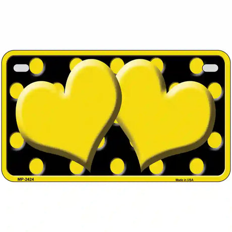 Yellow Black Polka Dot Yellow Center Hearts Novelty License Plate 7" x 4" (MP)