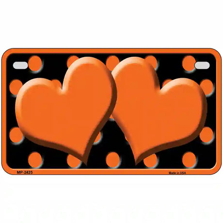 Orange Black Polka Dot Orange Center Hearts Novelty License Plate 7" x 4" (MP)