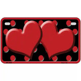 Red Black Polka Dot Red Center Hearts Novelty License Plate 7" x 4" (MP)