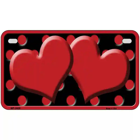 Red Black Polka Dot Red Center Hearts Novelty License Plate 7" x 4" (MP)