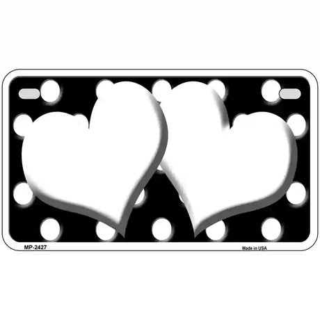 White Black Polka Dot Black Center Hearts Novelty License Plate 7" x 4" (MP)