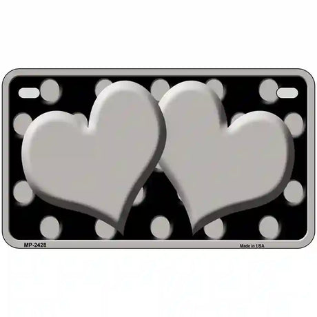 Grey Black Polka Dot Grey Center Hearts Novelty License Plate 7" x 4" (MP)