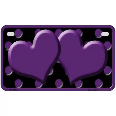 Purple Black Polka Dot Purple Center Hearts Novelty License Plate 7" x 4" (MP)