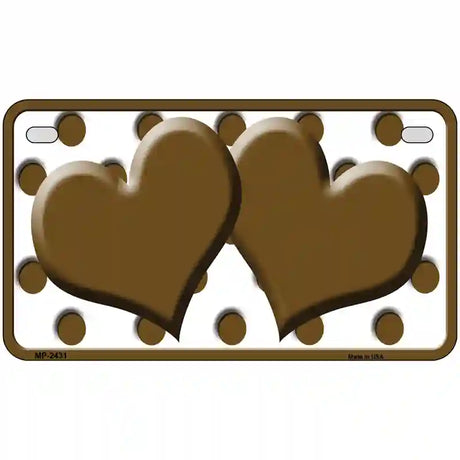 Brown White Polka Dot Brown Centered Hearts Novelty License Plate 7" x 4" (MP)