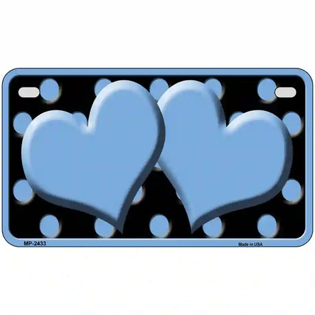 Light Blue Black Polka Dot Light Blue Centered Hearts Novelty License Plate 7" x 4" (MP)