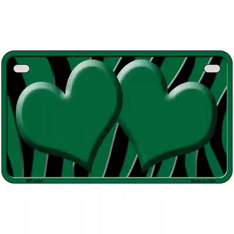 Green Black Zebra Green Centered Hearts Novelty License Plate 7" x 4" (MP)