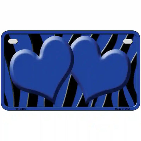 Blue Black Zebra Blue Centered Hearts Novelty License Plate 7" x 4" (MP)