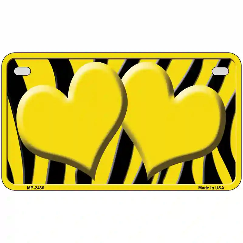 Yellow Black Zebra Yellow Centered Hearts Novelty License Plate 7" x 4" (MP)