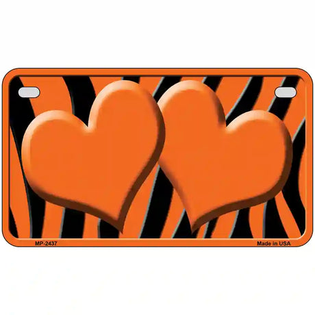 Orange Black Zebra Orange Centered Hearts Novelty License Plate 7" x 4" (MP)