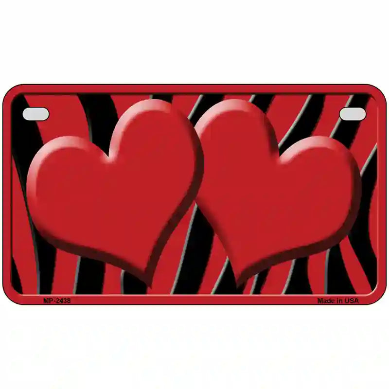 Red Black Zebra Red Centered Hearts Novelty License Plate 7" x 4" (MP)