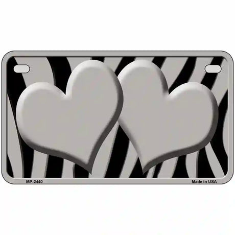 Grey Black Zebra Grey Centered Hearts Novelty License Plate 7" x 4" (MP)