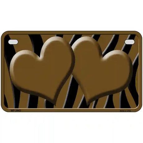 Brown Black Zebra Brown Centered Hearts Novelty License Plate 7" x 4" (MP)