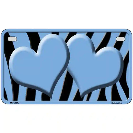 Light Blue Black Zebra Light Blue Centered Hearts Novelty License Plate 7" x 4" (MP)