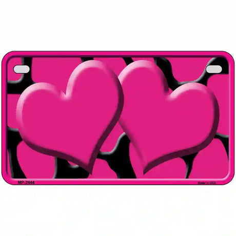 Pink Black Giraffe Pink Centered Hearts Novelty License Plate 7" x 4" (MP)