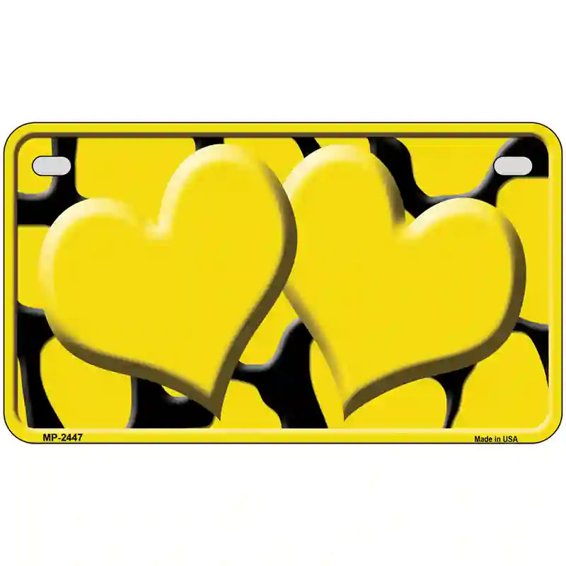 Yellow Black Giraffe Yellow Centered Hearts Novelty License Plate 7" x 4" (MP)