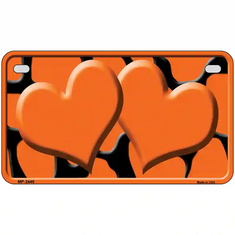 Orange Black Giraffe Orange Centered Hearts Novelty License Plate 7" x 4" (MP)