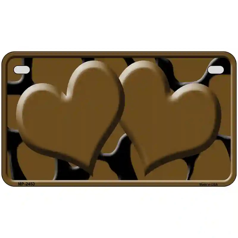 Brown Black Giraffe Brown Centered Hearts Novelty License Plate 7" x 4" (MP)