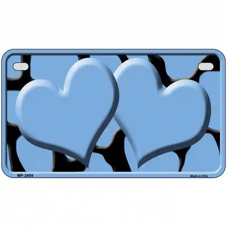 Light Blue Black Giraffe Light Blue Centered Hearts Novelty License Plate 7" x 4" (MP)