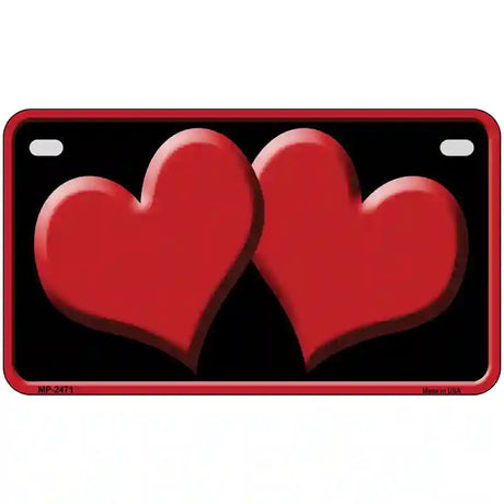 Solid Red Centered Hearts Black Novelty License Plate 7" x 4" (MP)